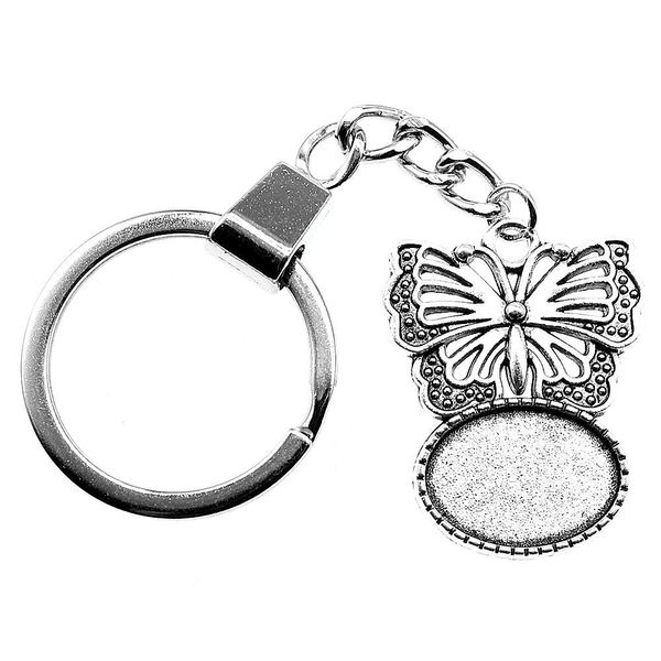 

6 pieces key chain women key rings couple keychain for keys butterfly inner size 13x18mm oval cabochon cameo base tray bezel blank, Slivery;golden