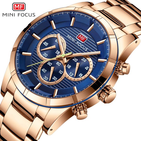 

minifocus golden quartz watch men marine dial chronograph multifunction waterproof fashion business wrist watch, Slivery;brown
