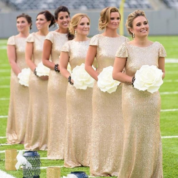 Glitzernde Pailletten Meerjungfrau Brautjungfernkleider 2018 Sexy Reißverschluss Rückenfrei Flügelärmel Hochzeit Party Kleider Elegante Trauzeugin Kleider Günstig