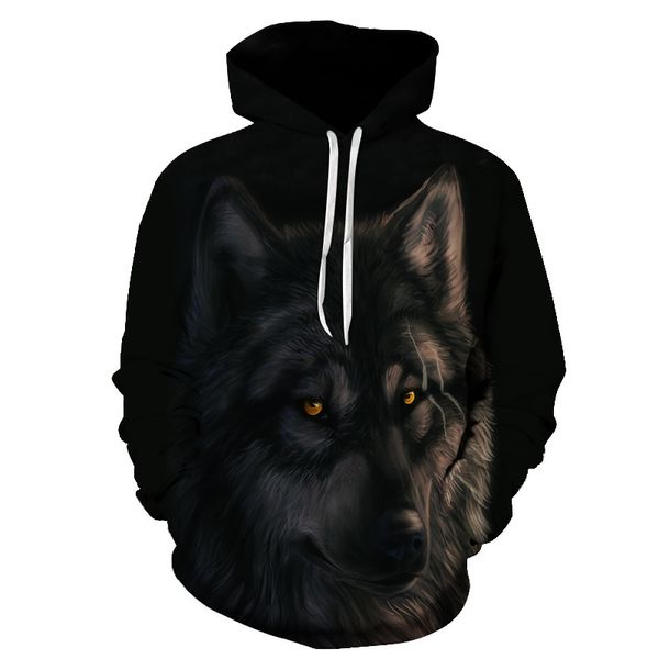 

moon eye wolf 3d sweatshirts men/women hoodies with hat print fashion autumn winter loose thin hooded hoody, Black