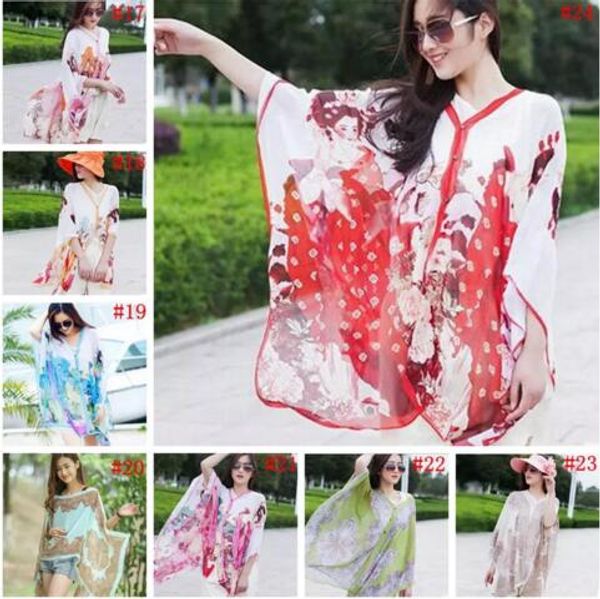 

20 pcs chiffon beach smock sarong wrap pareo bikini cover ups driving scarves beach dress sunscreen shawl beachwear swimdress scarf ems ship, Blue;gray