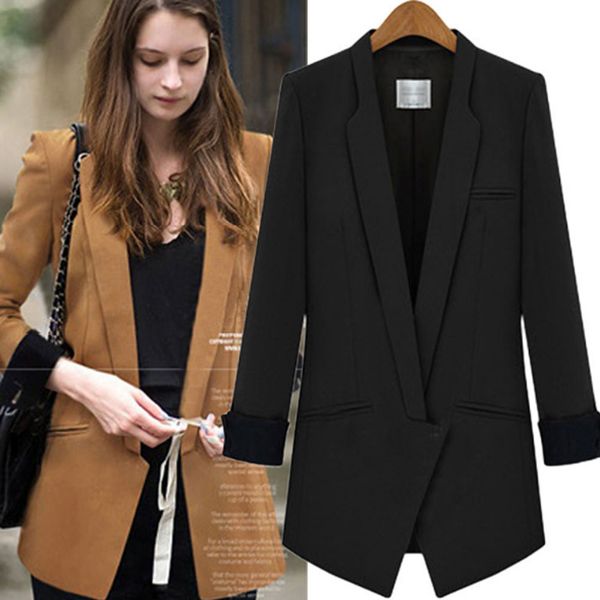 

Spring Autumn Patchwork Long Blazer Women Collar Blazers Causal Loose Suit Blazers Long Sleeve Jacket Workwear