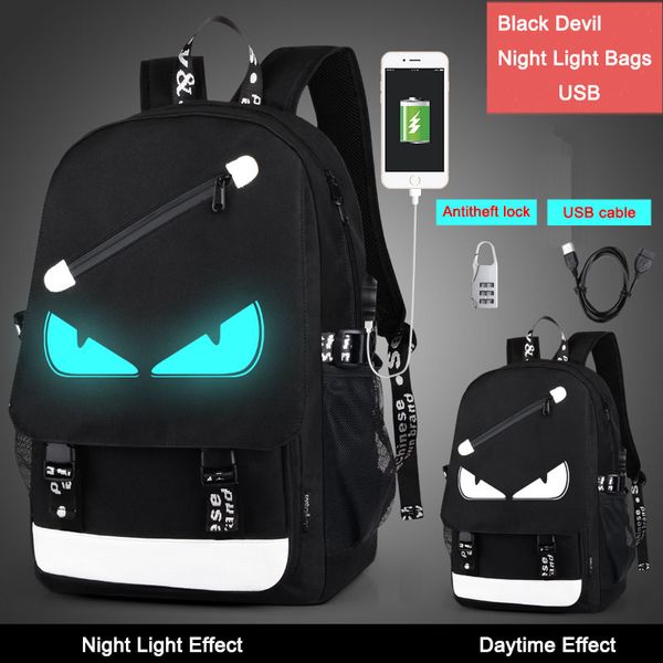 

DropShipping 2017 мода мужчины женщины мальчик ночь свет мультфильм школьные сумки анти кражи рюкзак с свободной линией USB + противоугонная блокировка