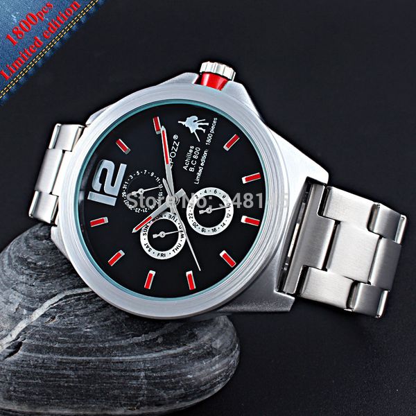 

brand epozz men limited edition silver quartz watch chronograph male clock full steel wristwatch relogio masculino kol saat 1603, Slivery;brown