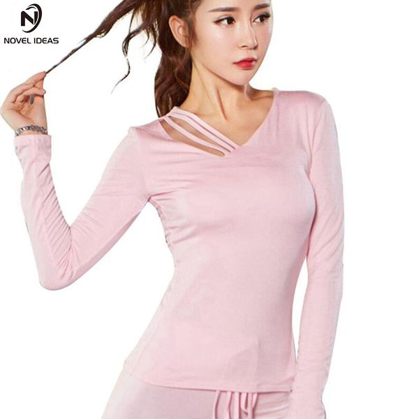 

women cut out yoga full sleeve sport t shirt quick dry fitness clothing gym tank running shirt jogging shirts activewear, White;red