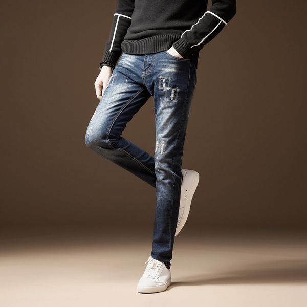 

men's jeans high stretch fashion black blue denim brand men slim fit jeans pants