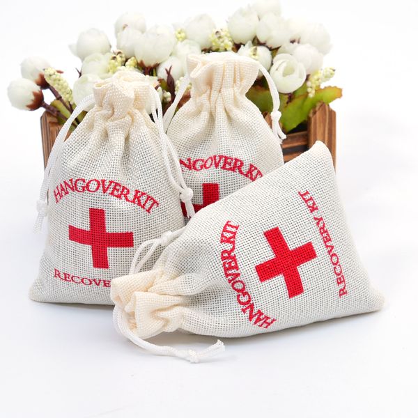 

9x14cm handmade hangover kit bag bachelorette party candy gift bags jute burlappouch wedding party favors bag 5pcs