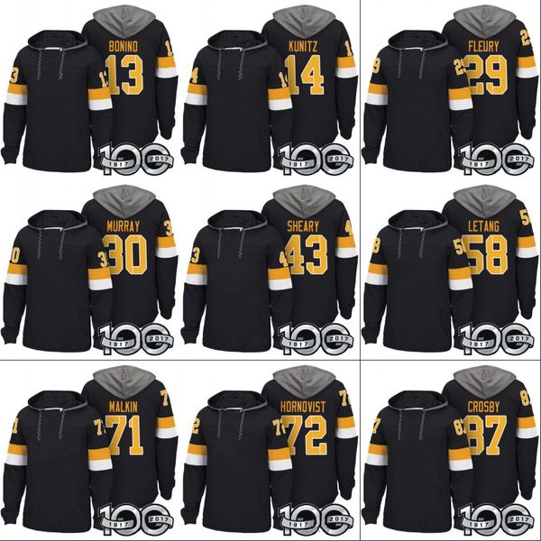

Pittsburgh Hoodies 100th Patch 30 Matt Murray 43 Conor Sheary 58 Kris Letang 71 Evgeni Malkin 81 Phil Kessel 87 Sidney Crosby Custom Jerseys