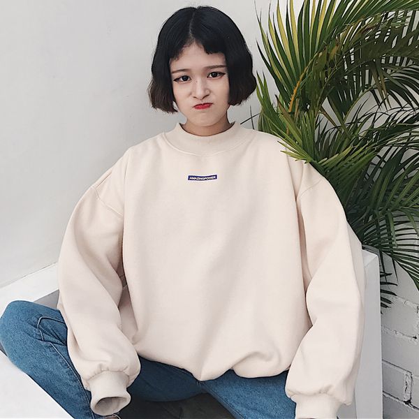 

sudadera mujer 2017 autumn womens hoodies sweatshirts korean style ulzzang harajuku bf patch velvet long pullover sweatshirt, Black