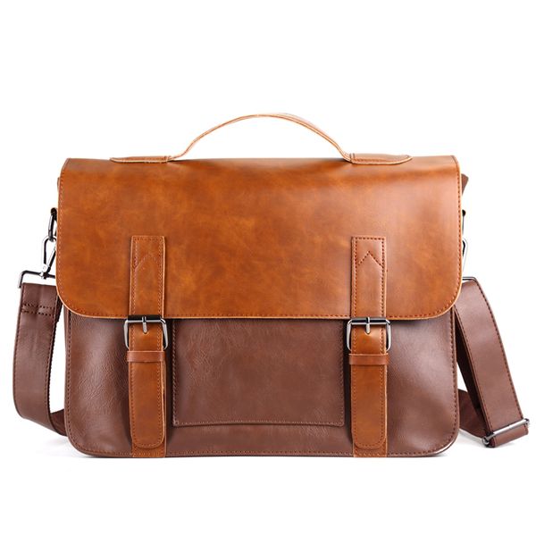 

brand men tote casual briefcase business shoulder bag brown leather 14"lapa4 files messenger bags