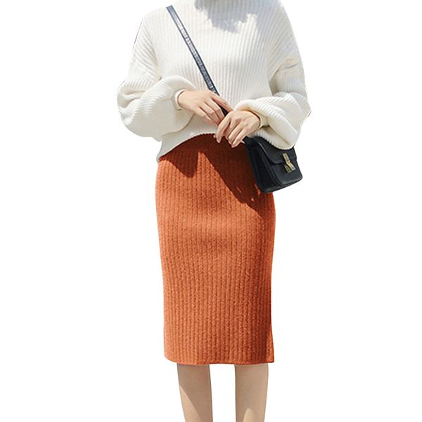 

2018 осень зима bodycon юбка женщины растягивающийся сплит юбка середины икры тонкий карандаш юбки для женщин женский вязать, Black