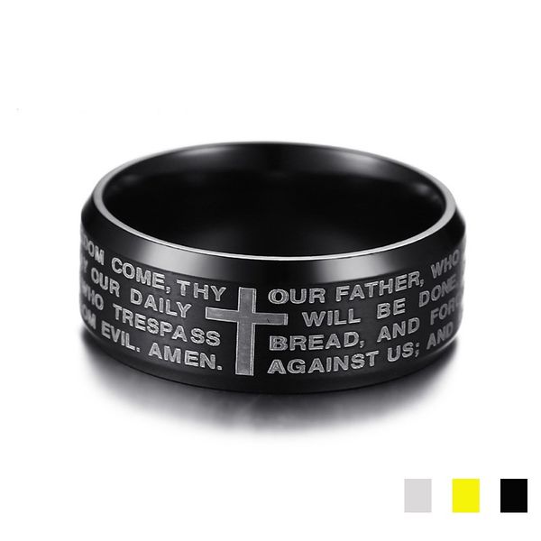 

8mm black gold silver color fashion simple men's cross ring stainless steel rings jewelry gift for boys men 364, Golden;silver