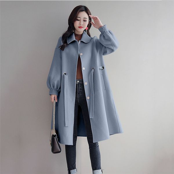 

women woolen coat autumn winter medium long jacket 2018 new large size slim outerwear thickening goddess with woolen coat dt0453, Black