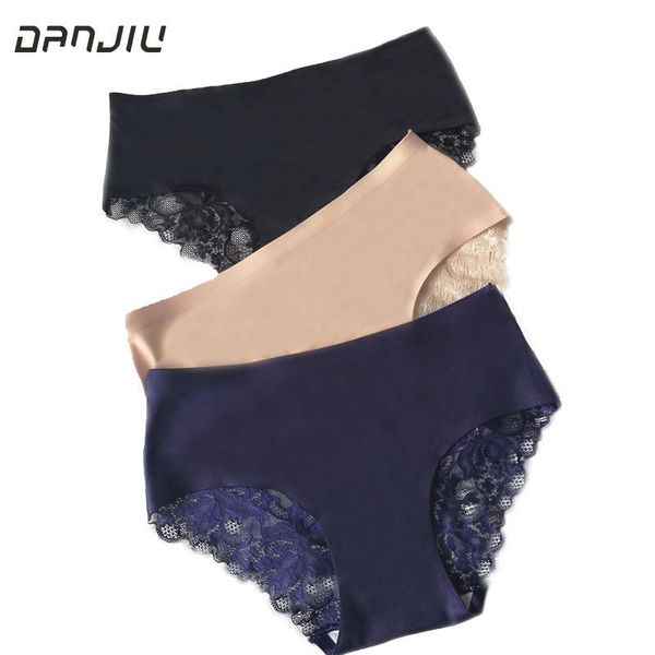 

luxury seamless delicate lace women panties hollow breathable soft lady breifs imitation silk underwear, Black;pink