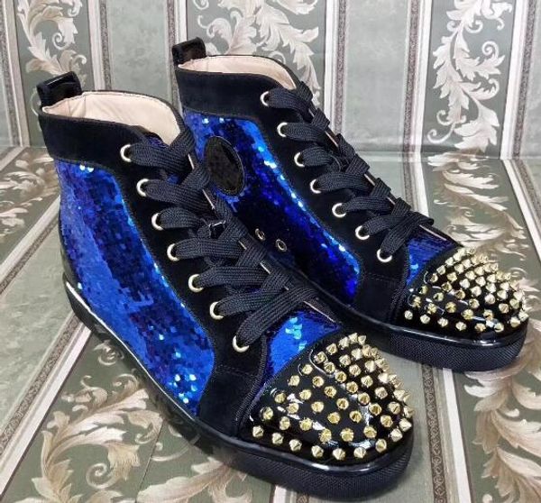 

2018 new arrival famous design mens women red blue glitter high red bottom sneakers,brand casual shoes 36-47 drop shipping, Black