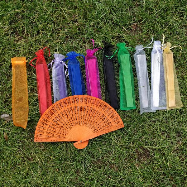 

personalized wedding favors sandalwood folding hand fans with organza bag party return gifts bridal shower favors wholesales