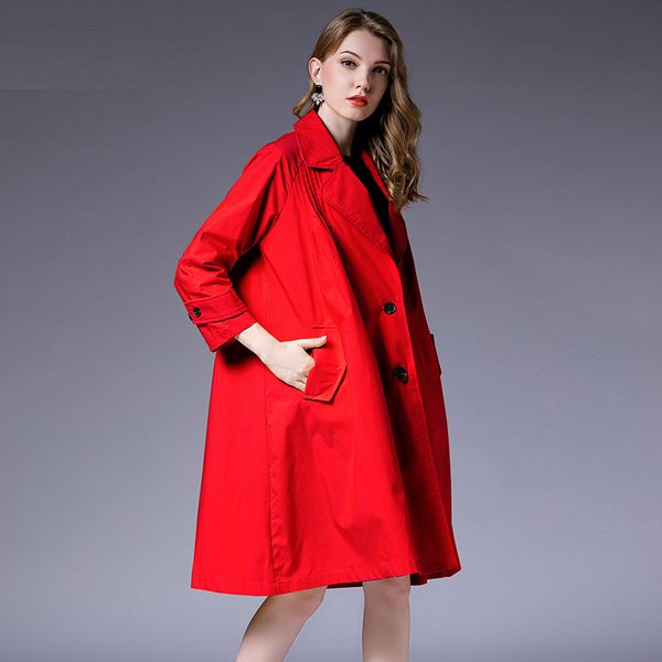 

plus size women loose major suit trench coat temperament fashion elegant coat oversize long sleeve high waist solid autumn coats, Tan;black