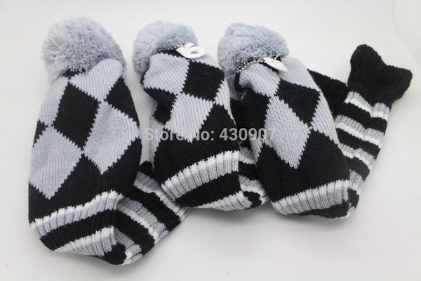 

3x woolen knit pom pom golf club fw driver head cover covers1#,3#,5# for razr gray