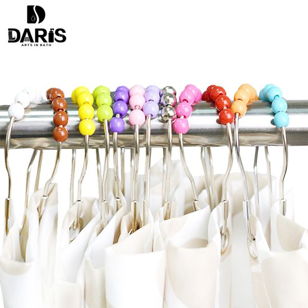 

sdarisb 12pcs/pack set package polished satin nickel 5 roller ball shower curtain rings colored shower curtain hooks