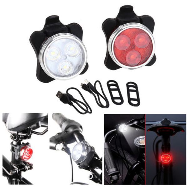 

bicycle safety warning lamp cycling bike light lamp 3 led usb rechargeable 4 modes front rear tail clip light red white lighting