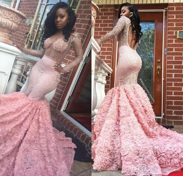 

luxury african middle east prom dresses 2018 mermaid long sleeves for black girls sheer beading evening gowns custom made festa