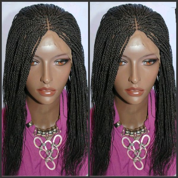 Handgemachte lange senegalesische 2x-Spitze-Perücke, synthetische, vollständig handgeflochtene Lace-Front-Perücke, mittlerer Twist für Afro-Frauen