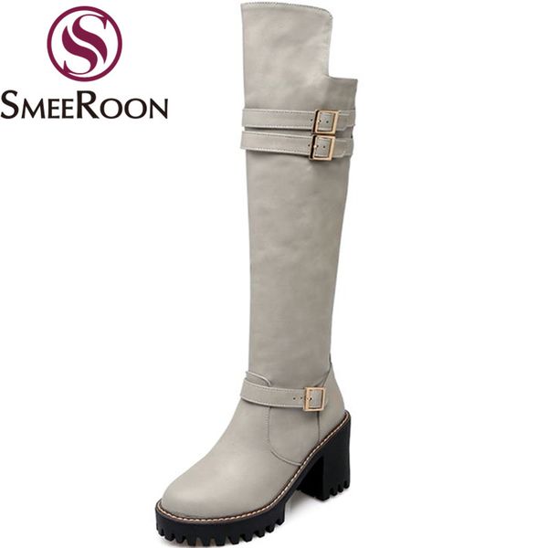 

smeeroon 2018 popular knee high boots fashion round toe high heels boots keep warm winter campus platform shoes woman, Black
