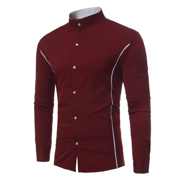 

new autumn and winter long-sleeved shirt men's personality contrast color side strip decorative collar long-sleeved shirt, White;black