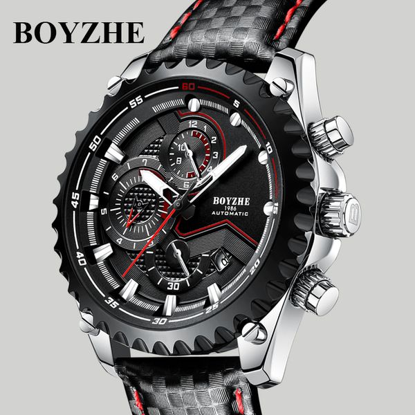 

boyzhe mens watches automatic mechanical wristwatch luminous sports calendar male clock orologio automatico, Slivery;brown