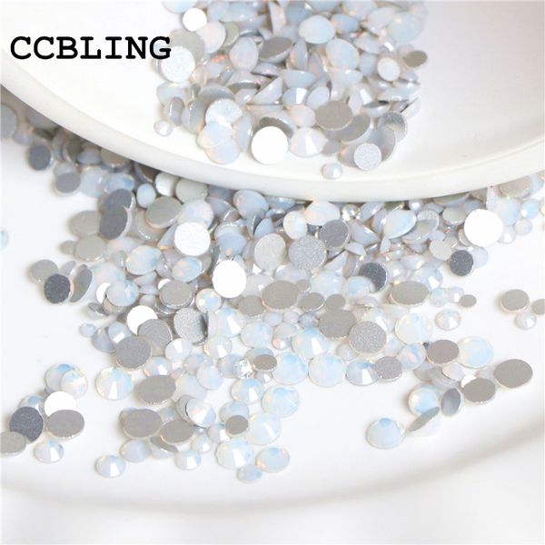 

white opal ss4-ss16 mix sizes 1000pcs/bag non hix flatback nail rhinestoens for nails 3d nail art decoration gems, Silver;gold