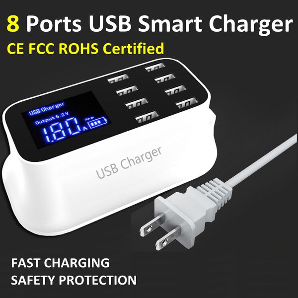 

led display screen 8 ports smart usb charger hub station wall charger 40w 8a multiple usb fast charge power adapter for smart phones