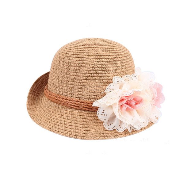 

cute princess baby girls children kids summer lace flower sun straw hat beach cap infant child hats floral wide brim beach hat, Yellow