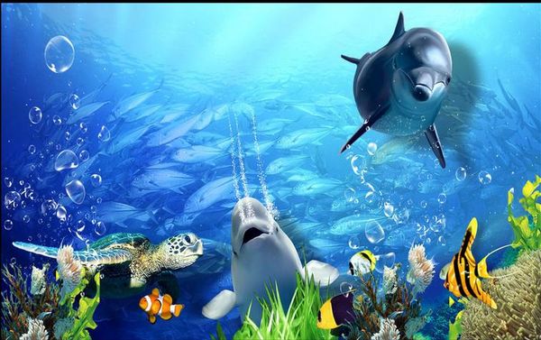 

dolphin sea turtle tropical fish 3d fashion floor wallpaper for bedroom walls