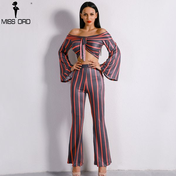 

missord 2017 sexy long sleeved two pcs sets striped jumpsuit ft8784, Black;white