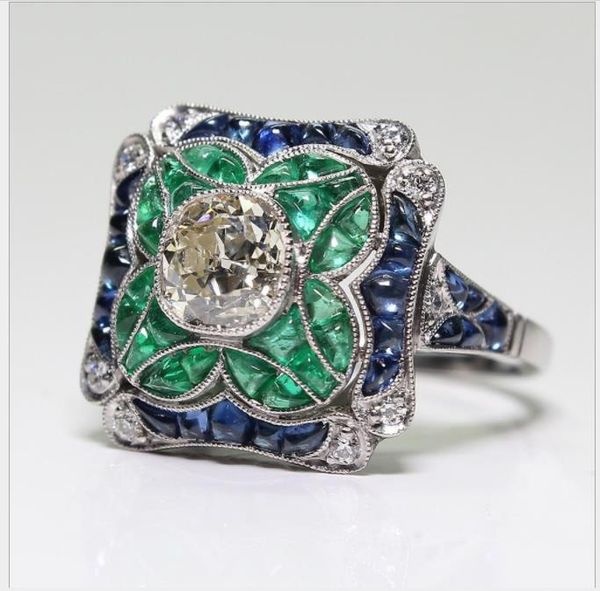 

elegant emerald zircon blue z rings, europe and america, Silver