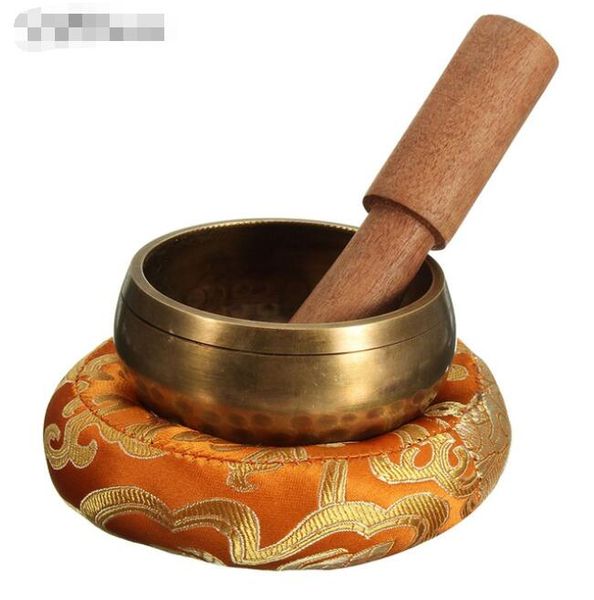 ZenVibes Tibetan Singing Bowl Set - Handcrafted Meditation Chime for Yoga, Mindfulness & Home Decor - 8cm Hammered Brass Bowl with Wood Cushion & Striker - Encourage Inner Peace & Serenity