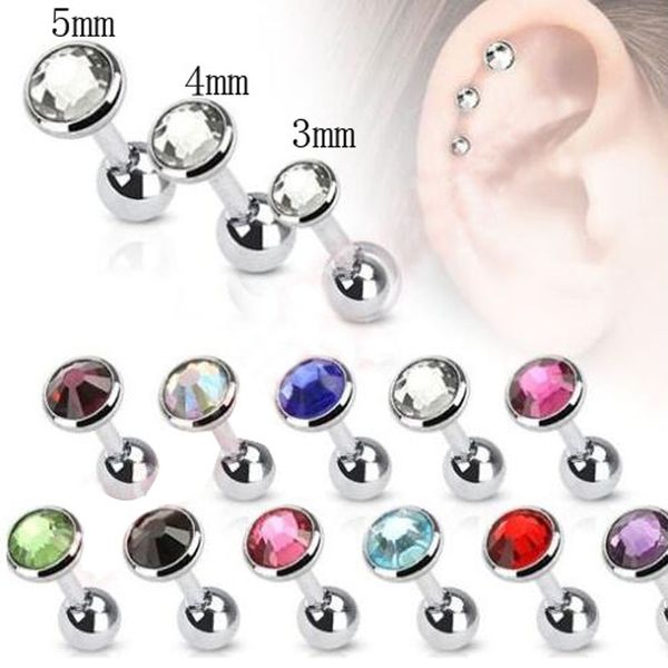 

1pc new cz crystal cartilage barbell piercing earrings wome ear stud tragus earring body piercing jewelry, Slivery;golden