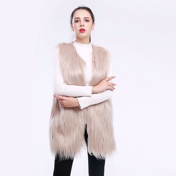 

women imitation fur jacket vest waistcoat fur wool coat for women lady wash plush thick outerwear, Black