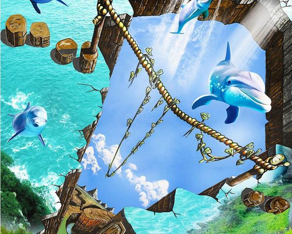 

3d панель стены счастливый морских дельфинов 3d рисунок обои для гостиной