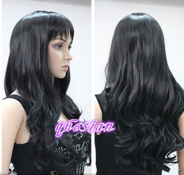 

new style charming long curly black wig hair wigs for women, Black;brown