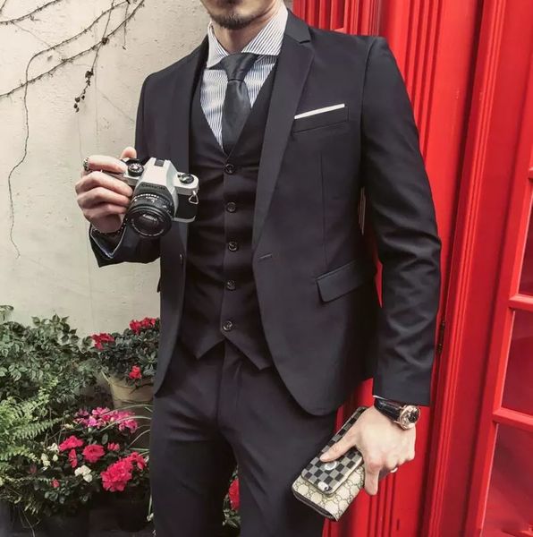 

latest designs black slim fit mens wedding suits tuxedo groom suits (jacket+pants+vest)business prom blazer terno masculino costume homme, Black;gray