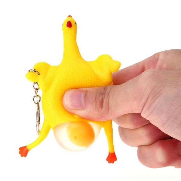 

funny gadgets party prank joke toys anti stress squeeze chicken egg laying hens stress relief keychain tricky toy