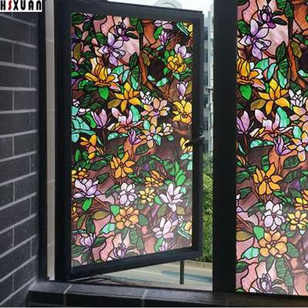 Decalque Decorative Window Films 50x100cm / 19.7x39.3in Fosco PVC Auto-adesivo 3D Flower Tint Adesivos Hsxuan Marca 503102