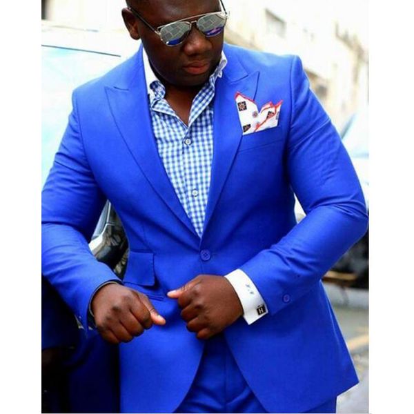 

royal blue wedding tuxedos for men suits peaked lapel trim fit custom made 2018 wedding two piece jacket pants, Black;gray