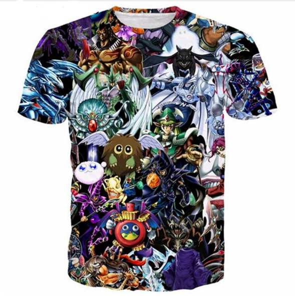 

2018 new fashion womens/mens summer yugioh monster beast funny 3d print casual short sleeve t-shirts tx106, White;black