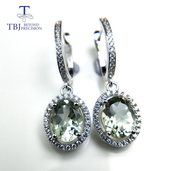 

tbj, new elegant drop clasp earring with natural green amethyst 4ct gemstone for women daily party wear in 925 silver as gift, Black