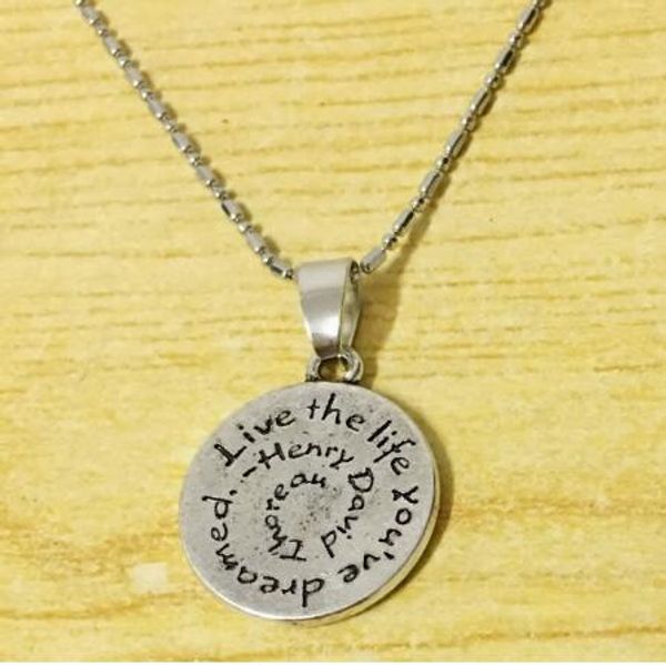 

10pc/lot hand stamped live the life you are dreaming inspirational message necklace graduation gift jewelry new arrival jewelry, Silver
