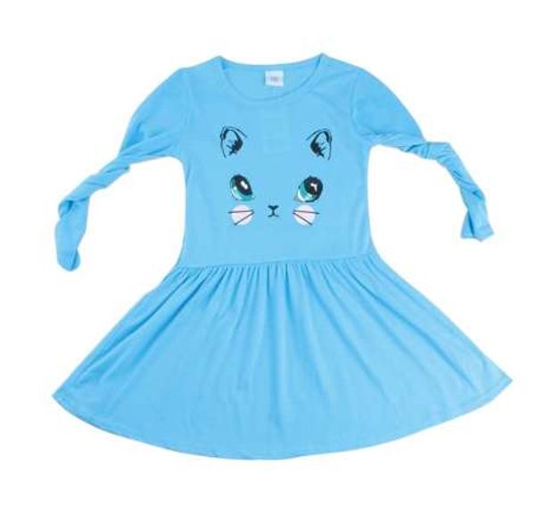 

princess girls dress cartoon cat printed cotton baby girl long sleeve dress party mini dresses new, Red;yellow