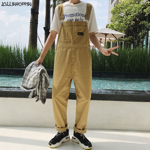 

men khaki overalls casual loose pants with suspenders new 2019 mens black bib pants hip hop cargo jumpsuit