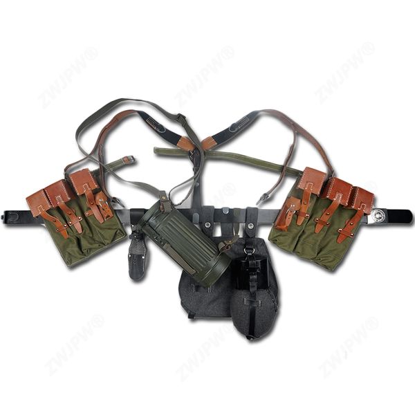 

mp44 hunting ammo pouch pair green canvas & leather equipment conbination